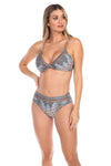 Blue Leopard Retro Swirl Verso Bra Sized Swim Top Bikini 2 Pc Set - Hot Boho Resort & Swimwear