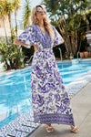 Bohemian Dolman Sleeve Side Slit Maxi Dress - Hot Boho Resort & Swimwear