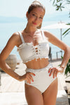 Frill Trim Lace-Up Bikini Set - Hot Boho Resort & Swimwear