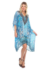 Hot Boho Beach Bliss Luxury Silk Caftan Dress/Cover Up with V-Neck Jewels