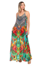 Hot Boho Macaw Women's T Back Front Pocket Bohemian Maxi Dress