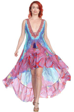 La Moda V-Neck Printed High-Low Resort Dress | Sleeveless Beachwear & Resortwear - Hot Boho Resort & Swimwear