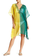 La Moda Women's Loose Solid Sheer Chiffon Caftan Poncho Batwing Tunic Top Blouse - Hot Boho Resort & Swimwear