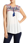 La Moda Women's White Embroidered Sleeveless Top With Colorful Tassels |  GOGA Swimwear - Hot Boho Resort & Swimwear