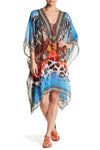 Luxury Lace up Kaftan in Blue animal print | Elegant Lounge wear - Hot Boho Resort & Swimwear