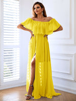 Off-Shoulder Layered Split Maxi Dress - Hot Boho Resort & Swimwear