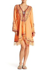 Orange Cross Ties With Embroidery And Tassels / Tunic Style Dress