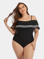 Plus Size Striped Cold-Shoulder One-Piece Swimsuit - Hot Boho Resort & Swimwear