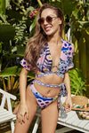 Printed Flounce Sleeve Tie-Waist Bikini Set - Hot Boho Resort & Swimwear