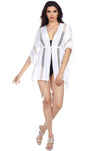 See-Through White Front Tie Beach Kaftan Kimono Cover-Up In Rayon - Hot Boho Resort & Swimwear