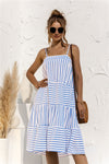 Striped Tiered Sleeveless Dress - Hot Boho Resort & Swimwear