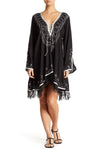 Summer Dresses - Comfy Black Cross Ties With Embroidery And Tassels | Beach Dresses - Hot Boho Resort & Swimwear