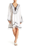 White Cross Ties With Embroidery And Tassels / Tunic Style Dress - Hot Boho Resort & Swimwear