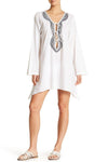 White Full Sleeved Beach Cover Up Dress with Embroidery - Hot Boho Resort & Swimwear