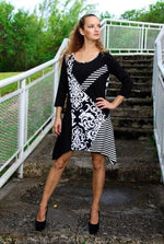 Women's Black White Tunic Dress - Tunic Dresses with Sleeves