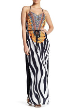 Women's Fashion Printed T Back Maxi Dress with Front Pockets | - Hot Boho Resort & Swimwear