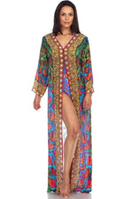 Women's Flowy Maxi Bathing Suit Swimsuit Front Hook Kimono Robe Cover Up