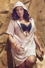 Women's Hooded Full Zip Beach Cover-up Dress |  Zip front cover up - Hot Boho Resort & Swimwear