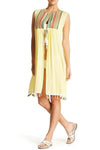 Yellow Embroidered Sleeveless Kimono Cover Up Top with Tassels - Hot Boho Resort & Swimwear